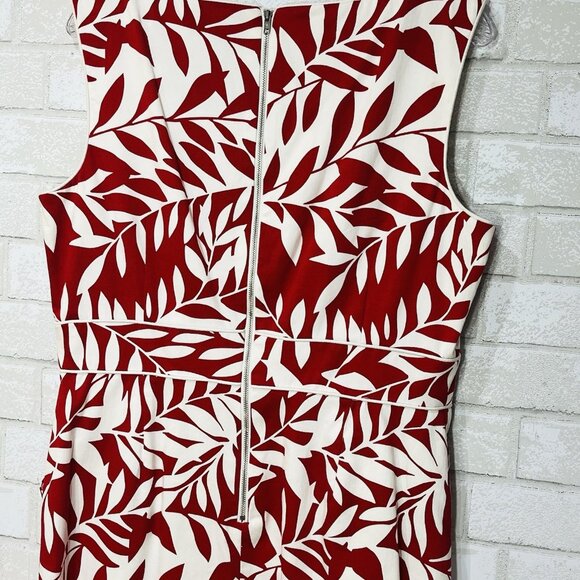 Tahari Tropical Sheath Dress Size 12 Hawaiian Resort Leaf Print Pockets Lined - Picture 6 of 14